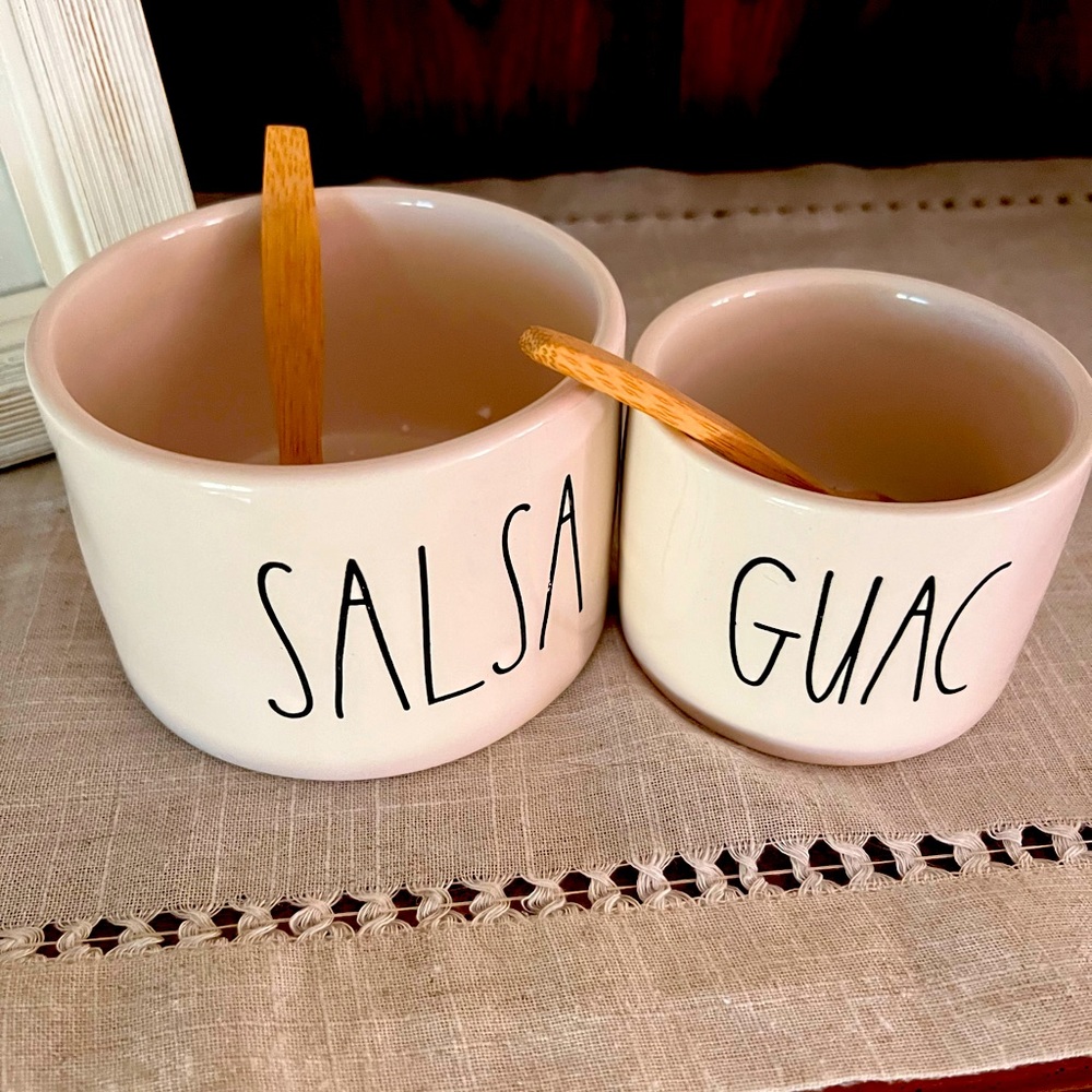 Rae Dunn Salsa/Guac with wooden spoons